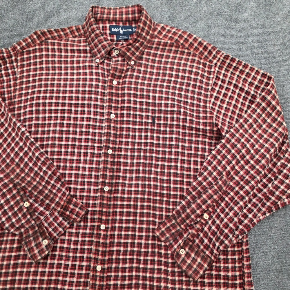 Ralph Lauren Blake Mens XL Red Black Plaid Button Down Flannel Shirt Cotton